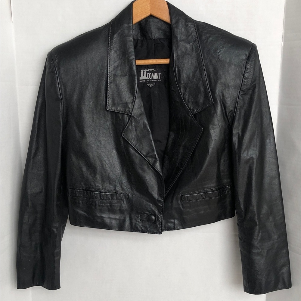 Vintage 80s Comint Cropped Black Leather Argentina Jacket Women’s Small